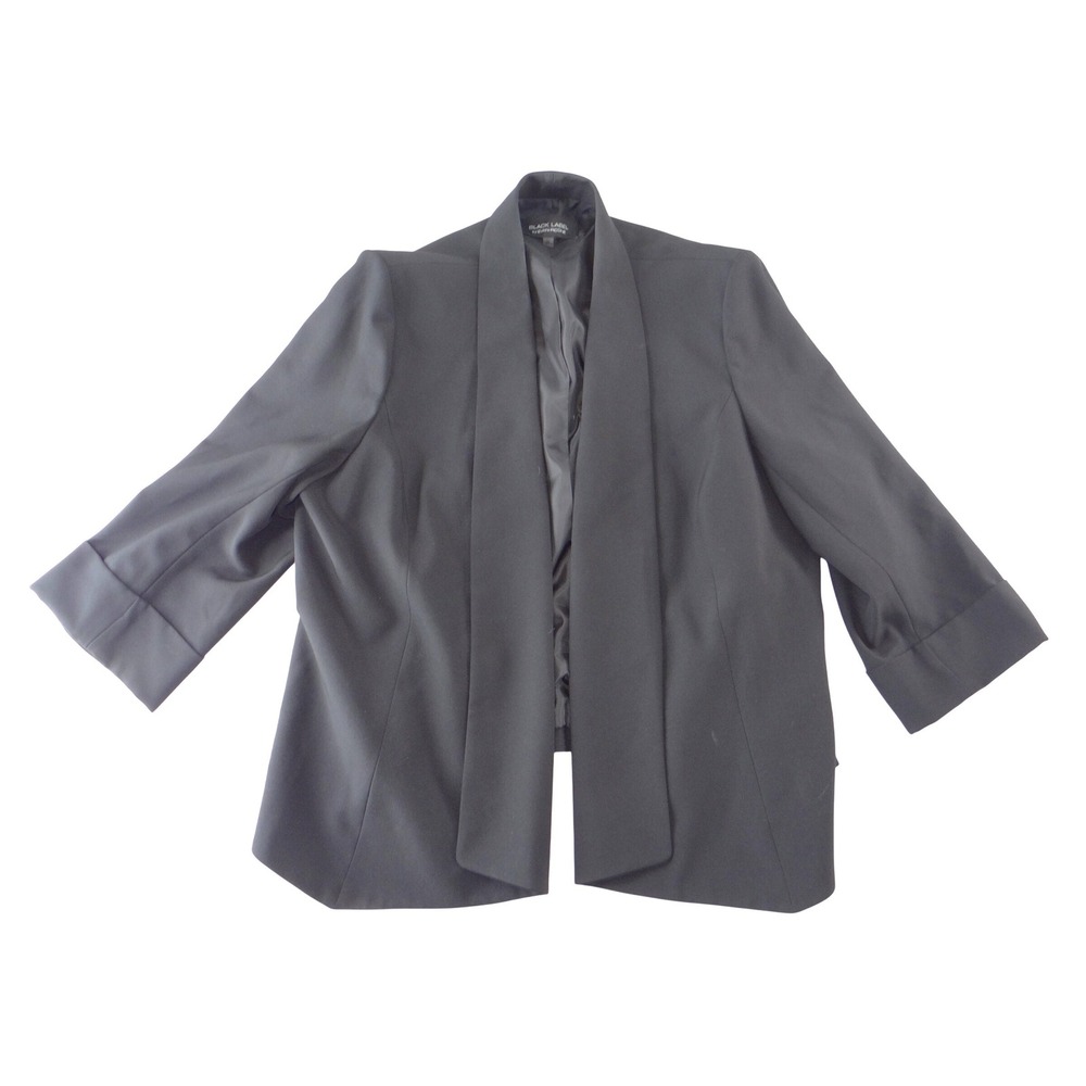 Black Label by Evan-Picone Womens Black Shawl Collar Open Front Blazer Size 16